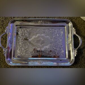 Vintage Brevettato Textured Silver Serving Tray with Handles Made in Italy